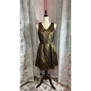 Kensie Fit and Flare Dress Matte Gold Metallic Color Size Small